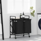 Laundry basket 2 compartments with shelves black oak color