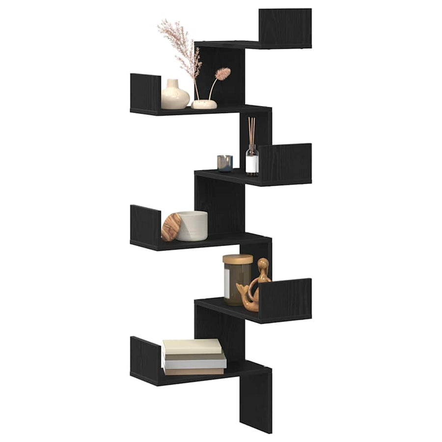 Wandhoekplank met plank met opslag Zwart Eiken 45 x 45 x 147 cm