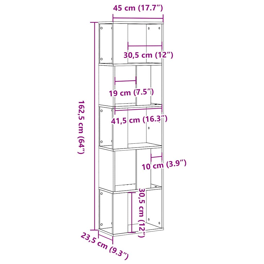 Boekenkast Zwart Eiken 45 x 23,5 x 162,5 cm