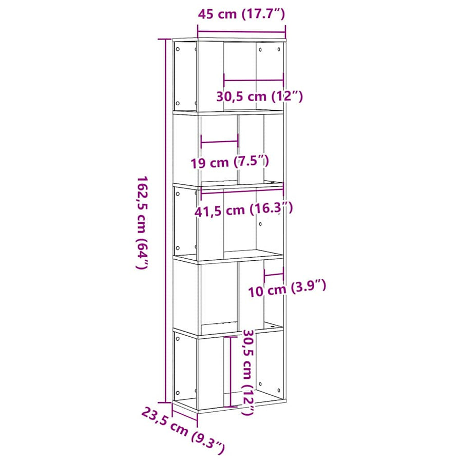 Boekenkast Zwart Eiken 45 x 23,5 x 162,5 cm
