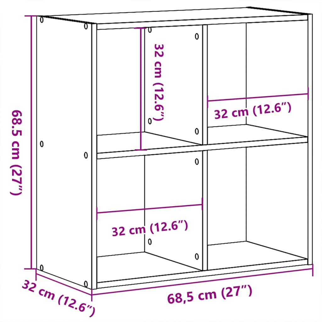 Boekenkast Zwart eiken 68,5 x 32 x 68,5 cm Bewerkt hout