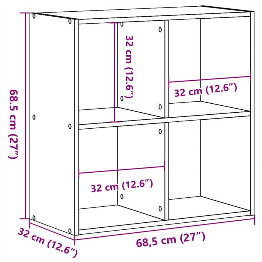 Boekenkast Zwart eiken 68,5 x 32 x 68,5 cm Bewerkt hout