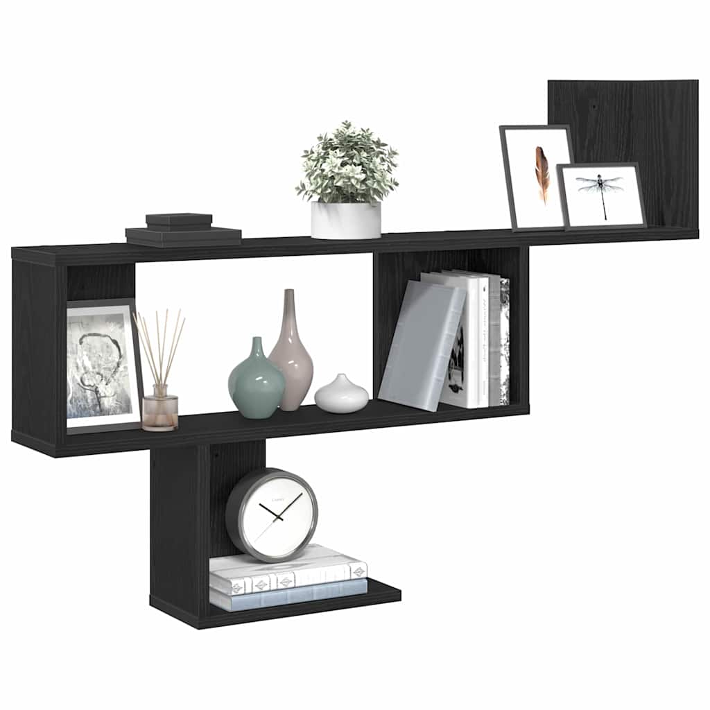 Wandplank Zwart Eiken 100x15x70 cm Bewerkt Hout