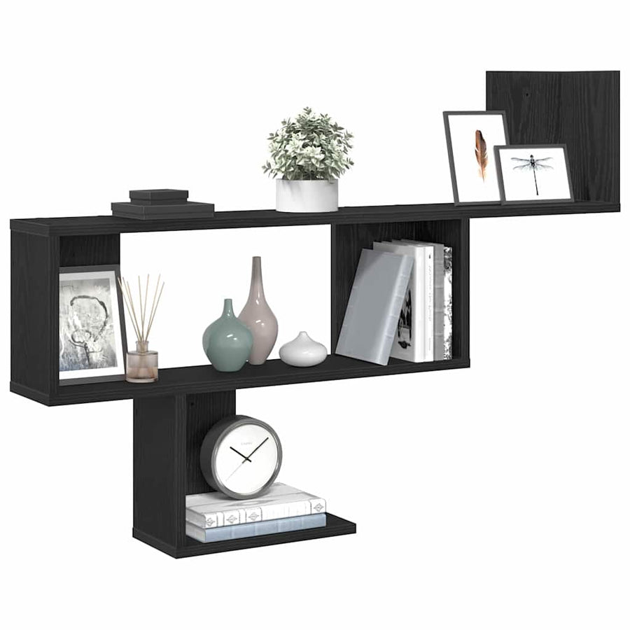 Wandplank Zwart Eiken 100x15x70 cm Bewerkt Hout