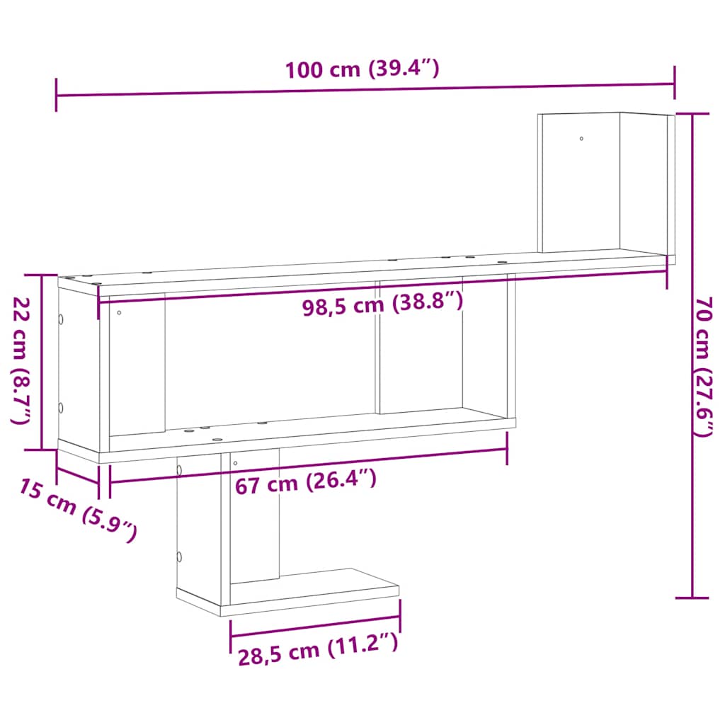Wandplank Zwart Eiken 100x15x70 cm Bewerkt Hout