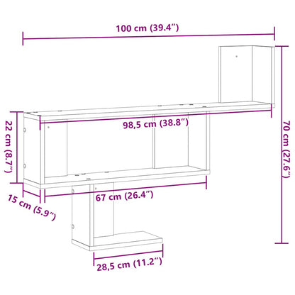 Wandplank Zwart Eiken 100x15x70 cm Bewerkt Hout