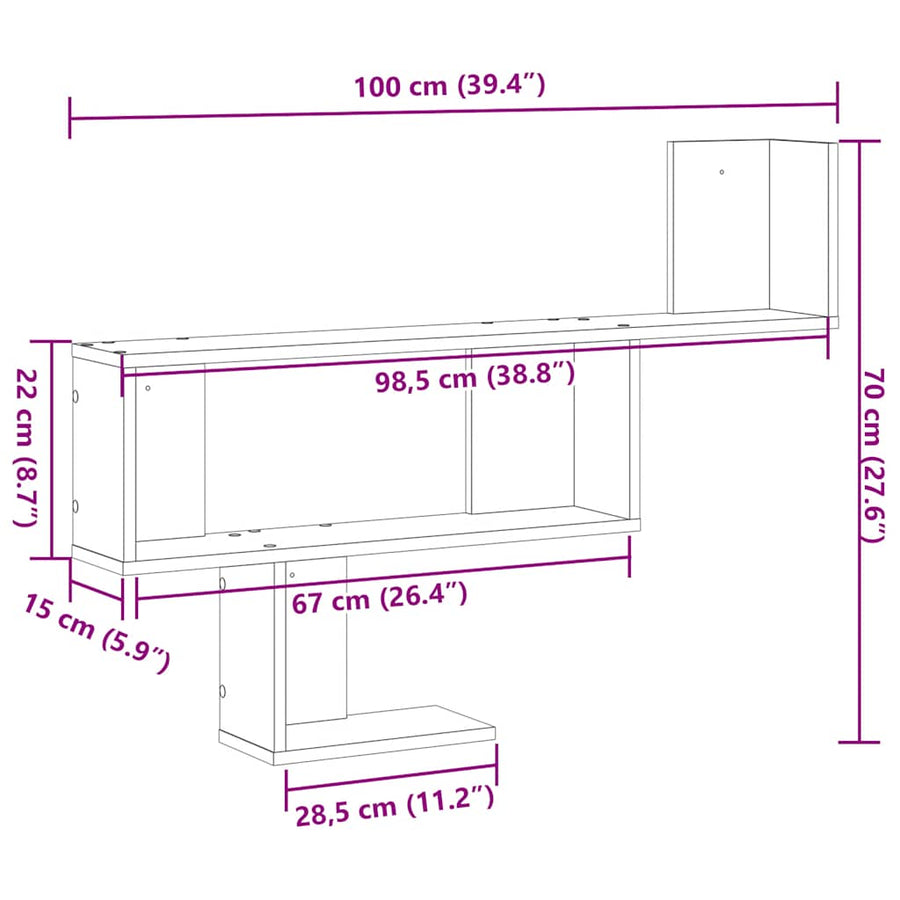 Wandplank Zwart Eiken 100x15x70 cm Bewerkt Hout