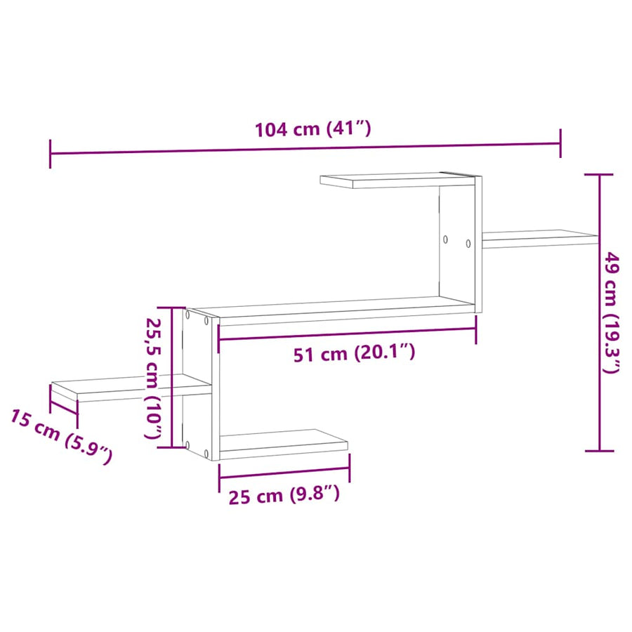 Wandplank Zwart Eiken 104x15x49 cm Bewerkt Hout