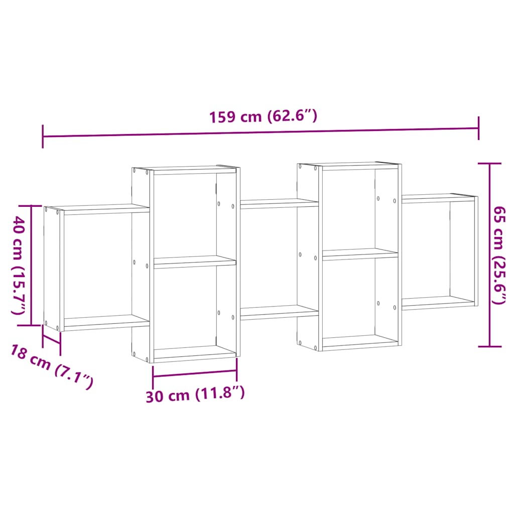 Wandplank Zwart Eiken 159x18x65 cm Bewerkt Hout