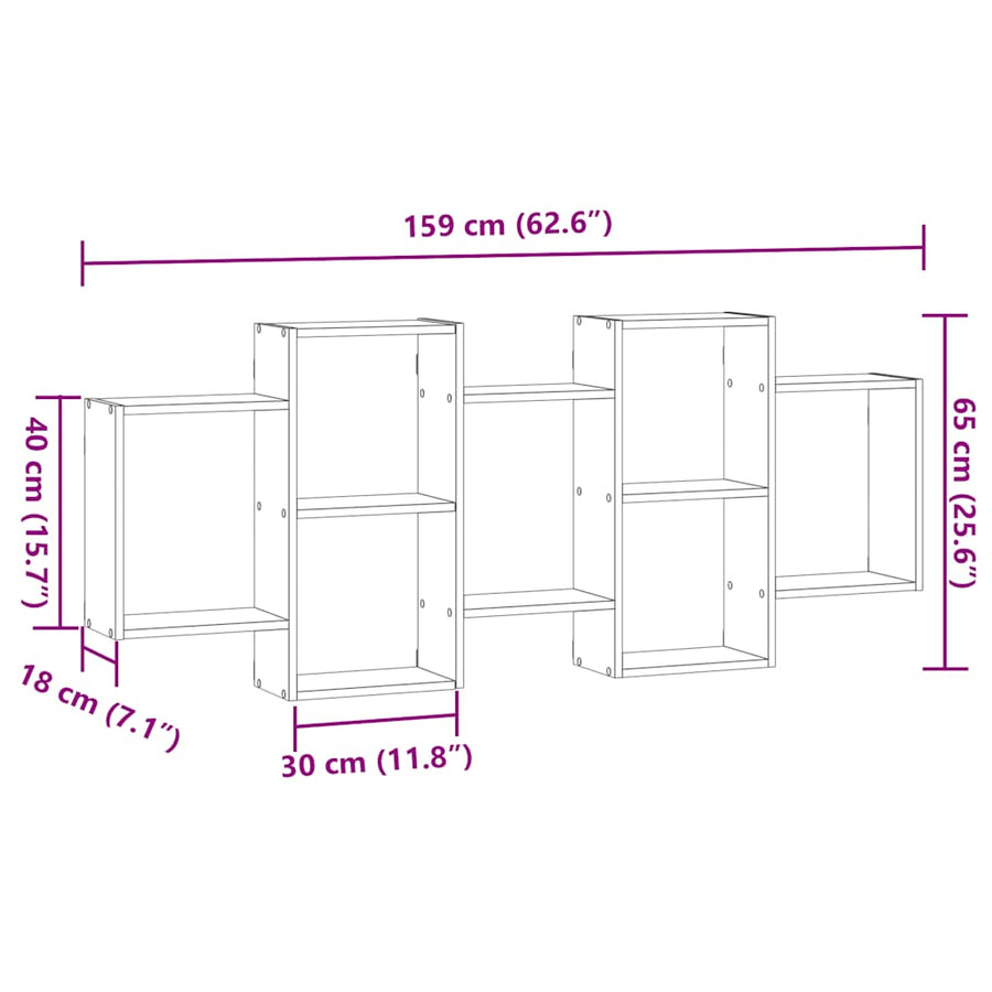 Wandplank Zwart Eiken 159x18x65 cm Bewerkt Hout