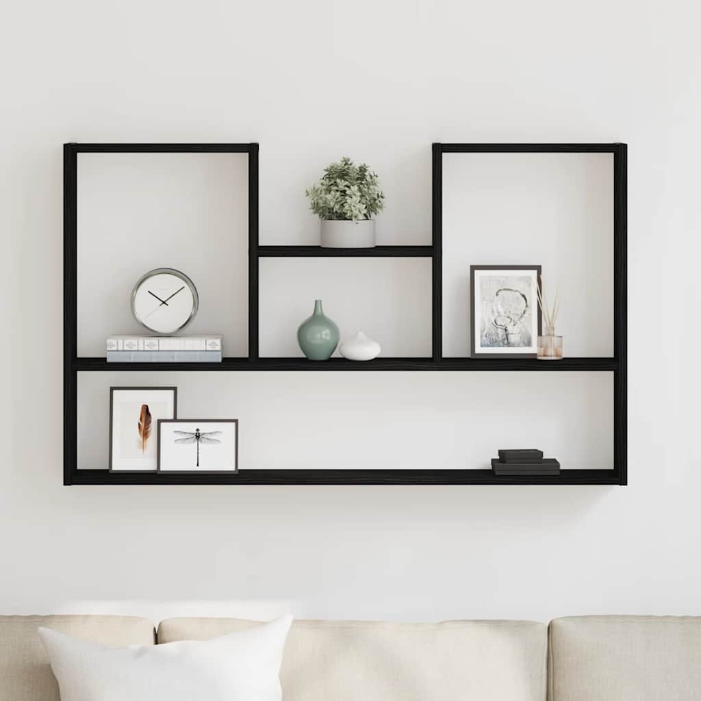 Wandplank Zwart Eiken 99x15x60 cm Bewerkt Hout