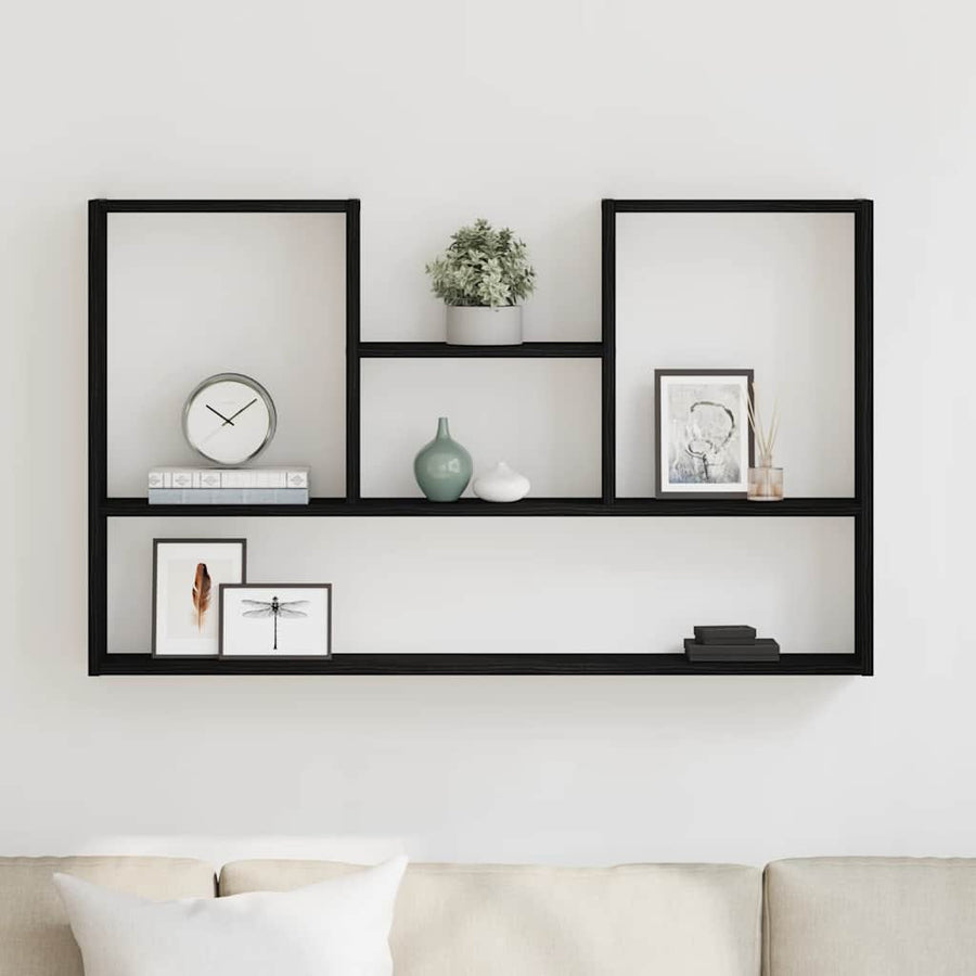 Wandplank Zwart Eiken 99x15x60 cm Bewerkt Hout