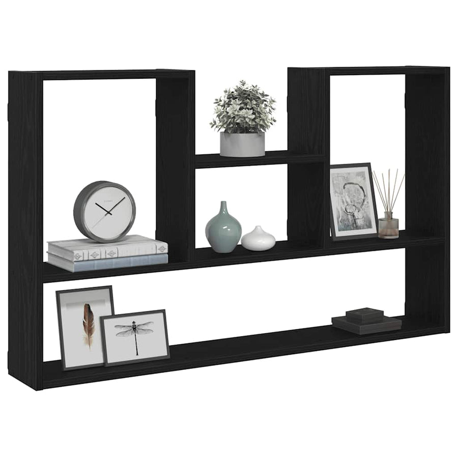 Wandplank Zwart Eiken 99x15x60 cm Bewerkt Hout
