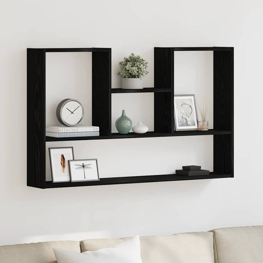 Wandplank Zwart Eiken 99x15x60 cm Bewerkt Hout