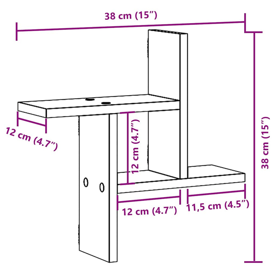 Wandplanken 2 stuks Zwart Eiken 38x12x38 cm Bewerkt Hout