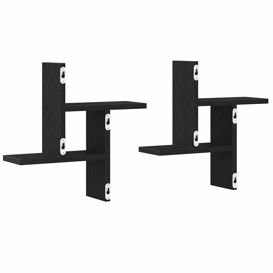 Wandplanken 2 stuks Zwart Eiken 38x12x38 cm Bewerkt Hout