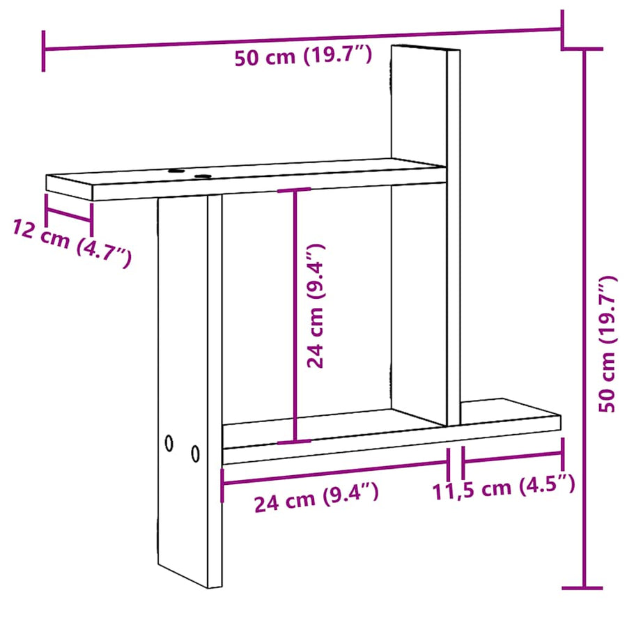 Wandplanken 2 stuks Zwarte Eiken 50x12x50 cm Bewerkt Hout