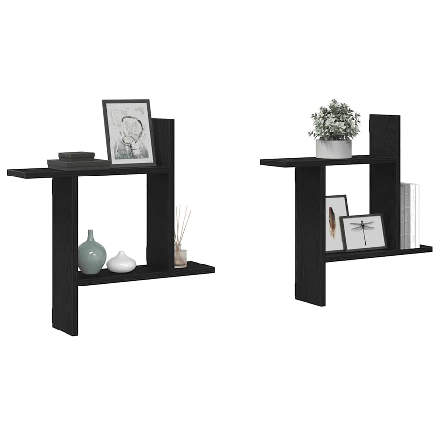Wandplanken 2 stuks Zwarte Eiken 50x12x50 cm Bewerkt Hout