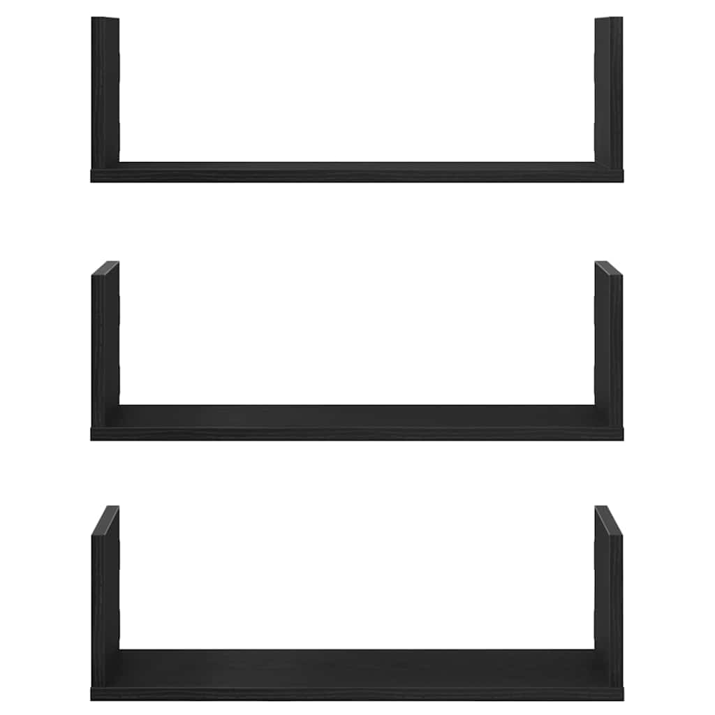 Wandplanken 3 stuks Zwarte Eiken 58x18x18 cm Bewerkt Hout