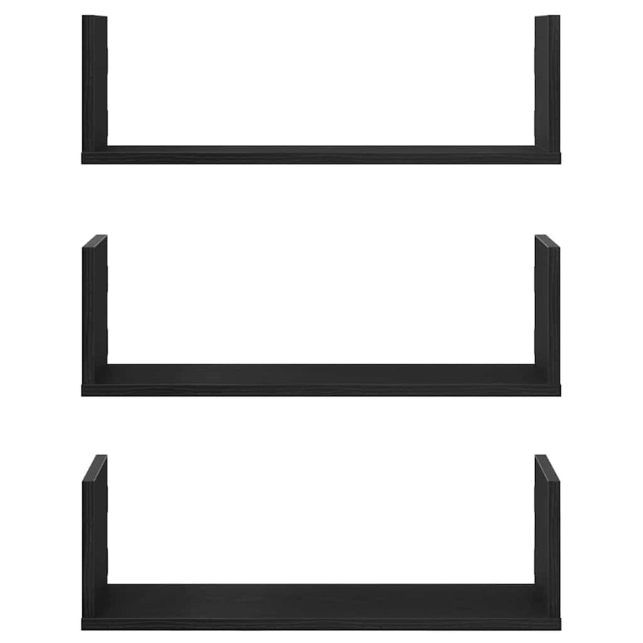 Wandplanken 3 stuks Zwarte Eiken 58x18x18 cm Bewerkt Hout