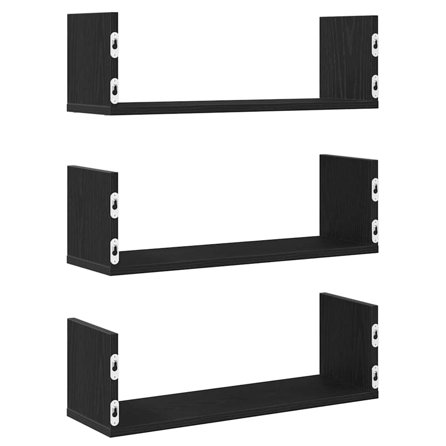 Wandplanken 3 stuks Zwarte Eiken 58x18x18 cm Bewerkt Hout