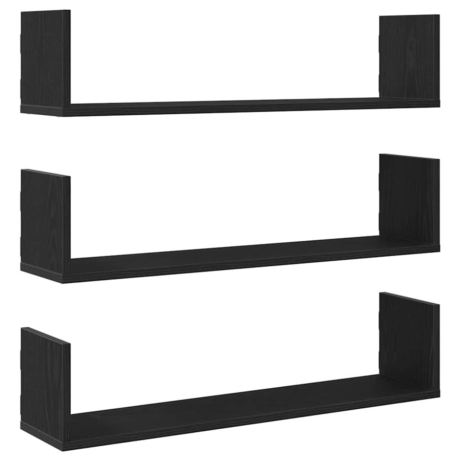 Wandplanken 3 stuks Zwart Eiken 80x18x18 cm Bewerkt Hout