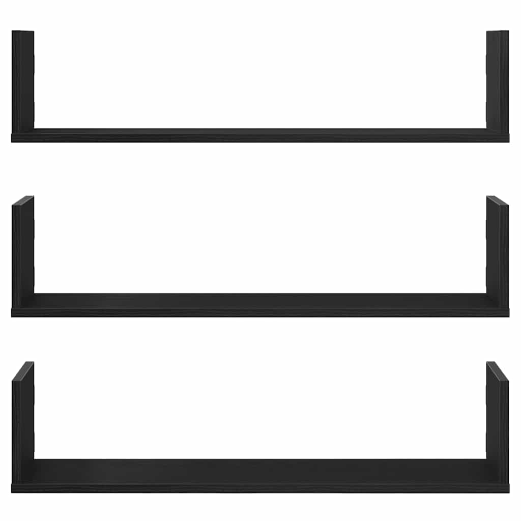 Wandplanken 3 stuks Zwart Eiken 80x18x18 cm Bewerkt Hout