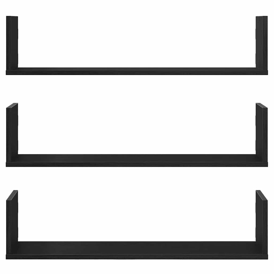 Wandplanken 3 stuks Zwart Eiken 80x18x18 cm Bewerkt Hout