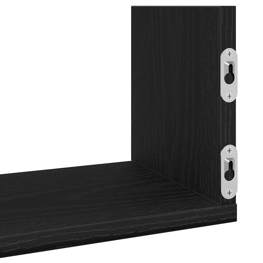 Wandplanken 3 stuks Zwart Eiken 80x18x18 cm Bewerkt Hout