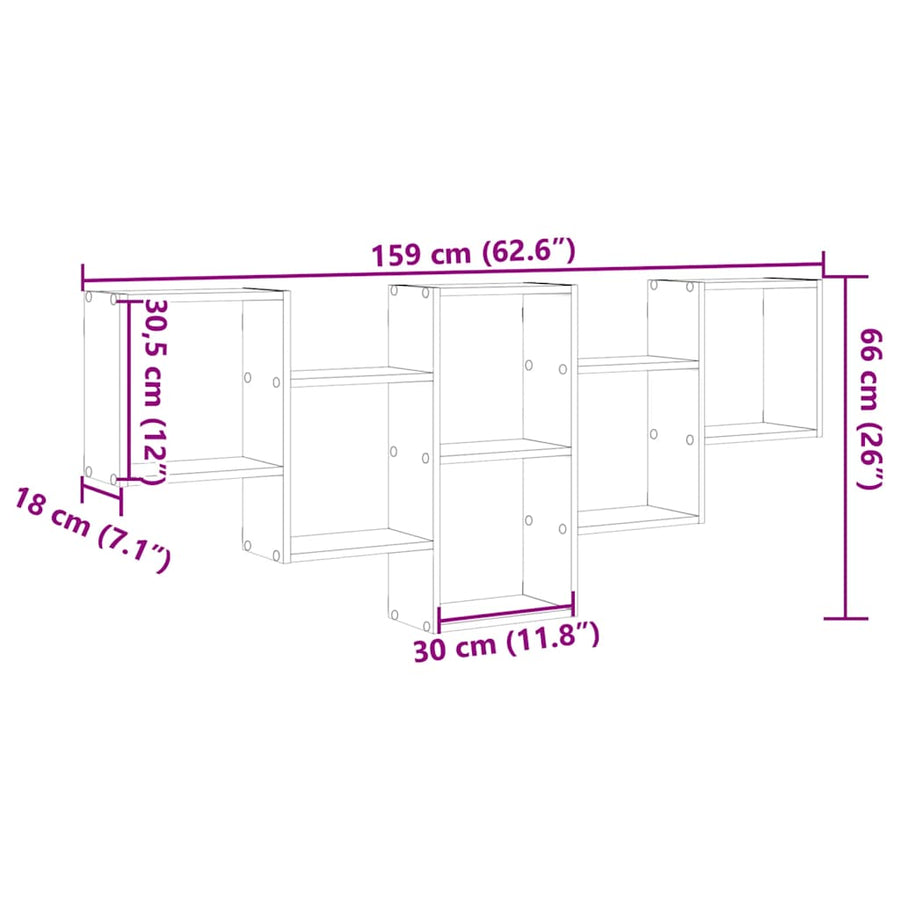 Wandplank Zwart Eiken 159x18x66 cm Bewerkt Hout