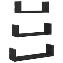 Wandplanken 3 stuks Zwart Eikenhout
