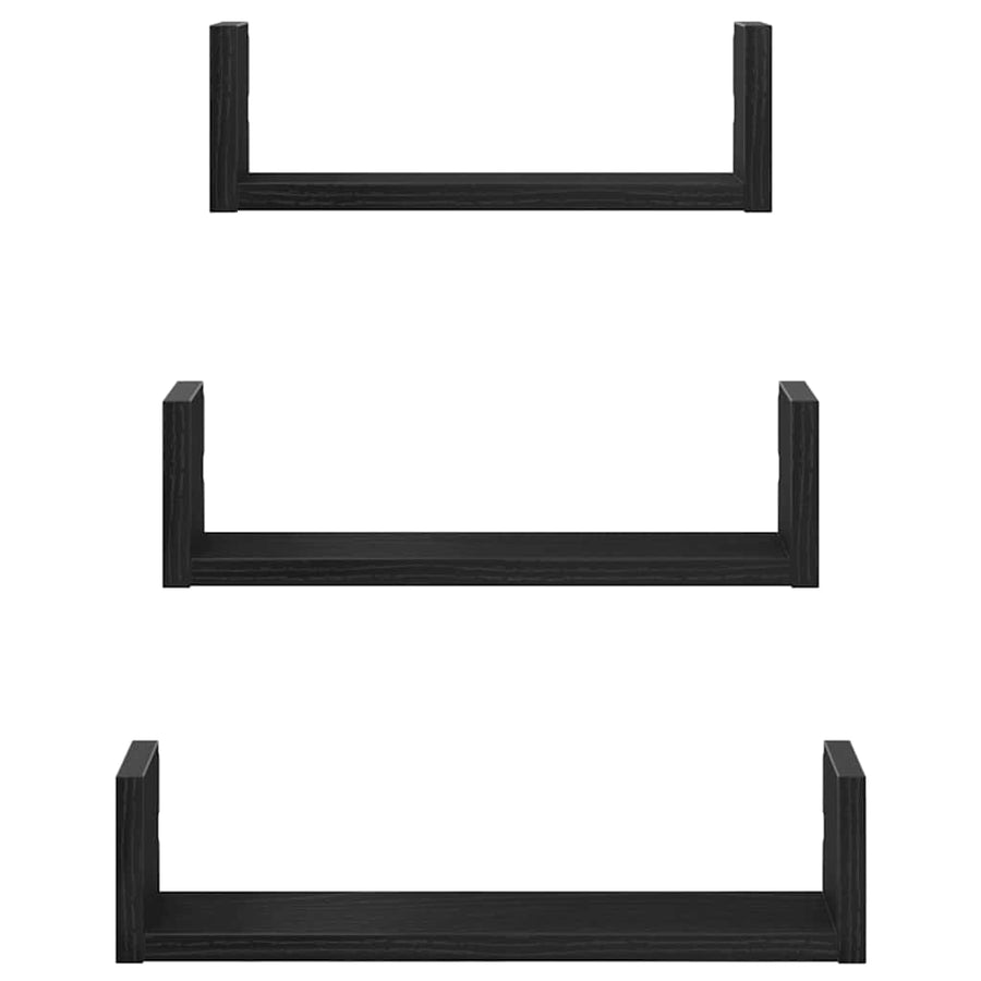 Wandplanken 3 stuks Zwart Eikenhout