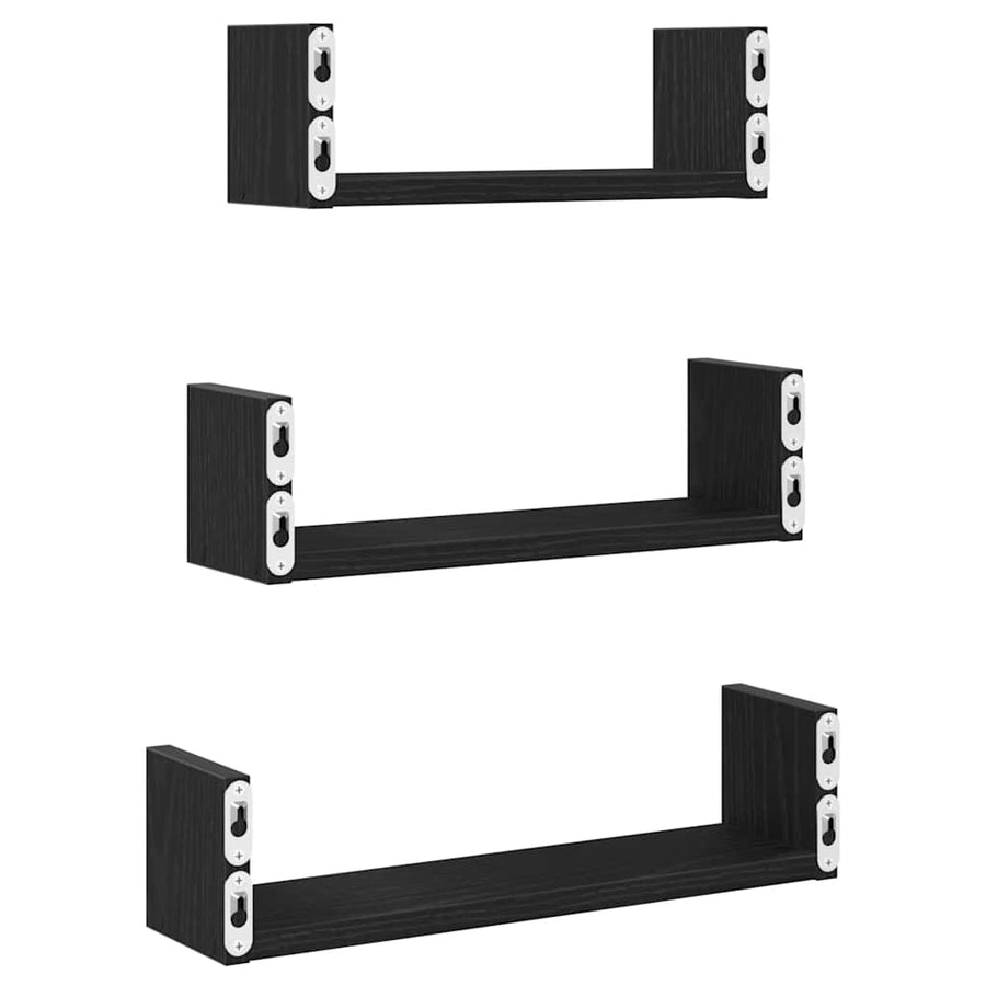 Wandplanken 3 stuks Zwart Eikenhout