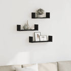 Wall shelves 3 pieces Black Oak wood