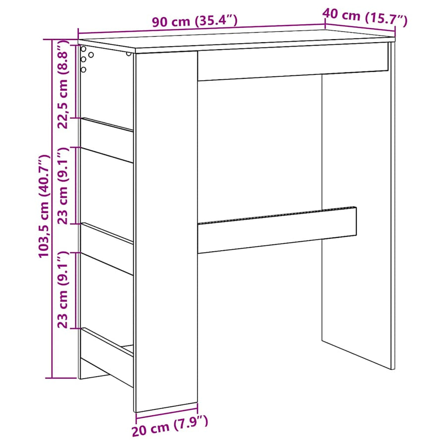 Bartafel met rekken Zwarte eik 90x40x103,5 cm bewerkt hout