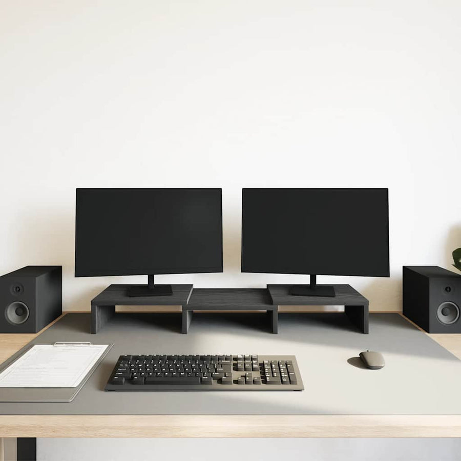 Monitorstandaard verstelbaar zwart eiken 60x24x10,5 cm bewerkt hout