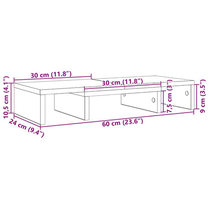 Monitorstandaard verstelbaar zwart eiken 60x24x10,5 cm bewerkt hout