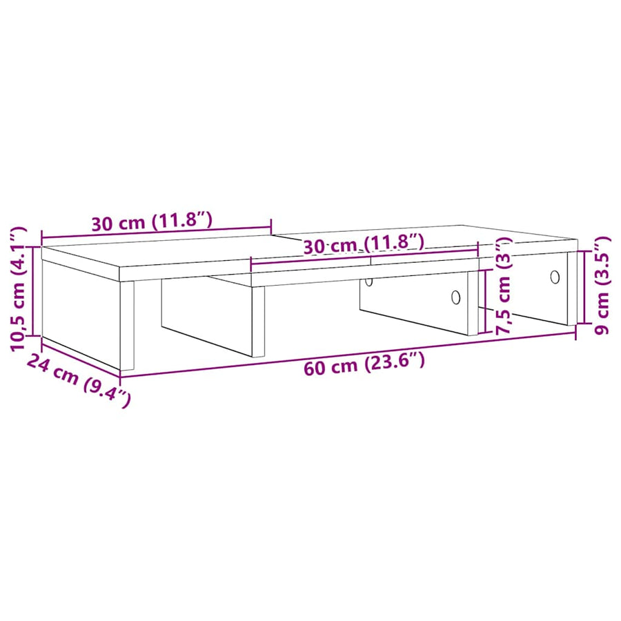 Monitorstandaard verstelbaar zwart eiken 60x24x10,5 cm bewerkt hout