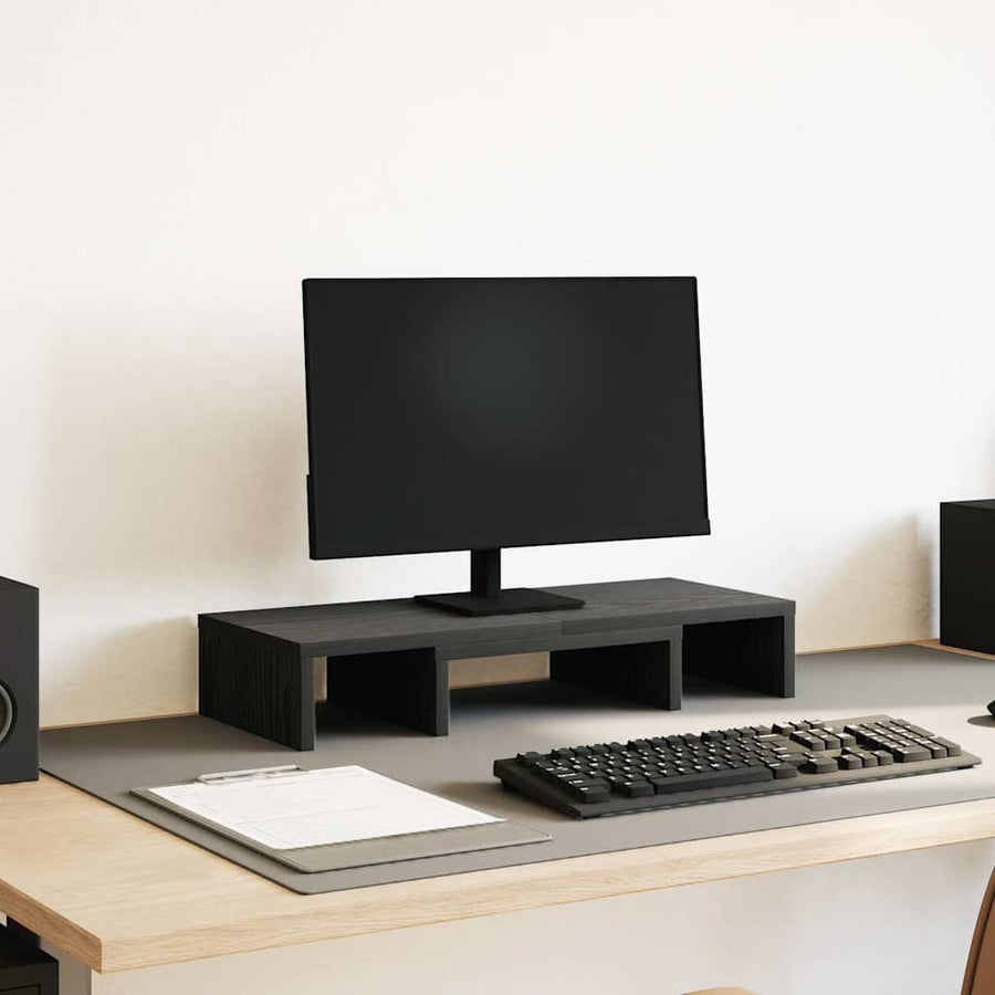 Monitorstandaard verstelbaar zwart eiken 60x24x10,5 cm bewerkt hout