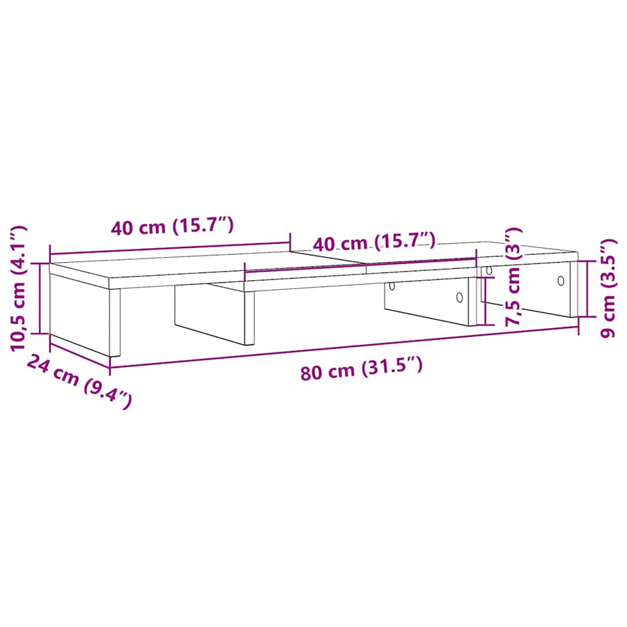Monitorstandaard Verhoger Verstelbaar Zwart Eiken 80x24x10,5 cm