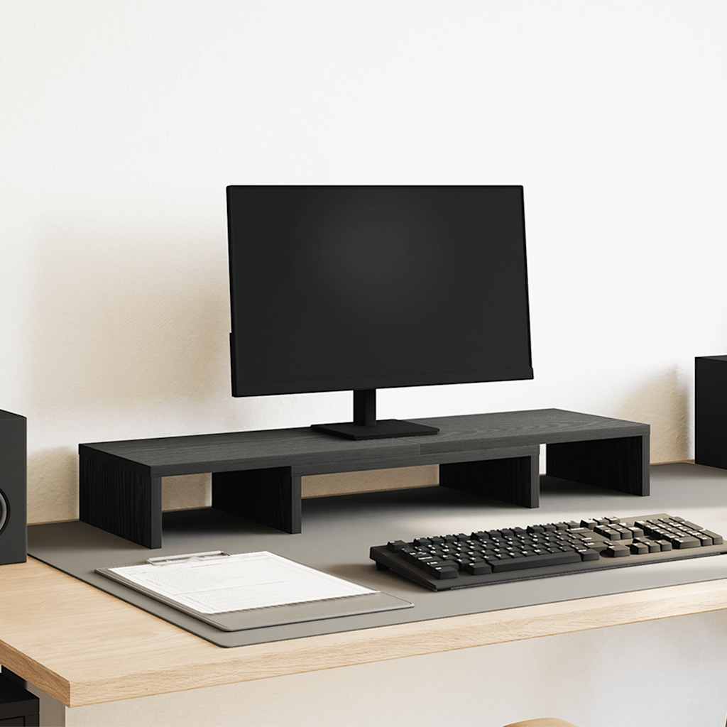 Monitorstandaard Verhoger Verstelbaar Zwart Eiken 80x24x10,5 cm