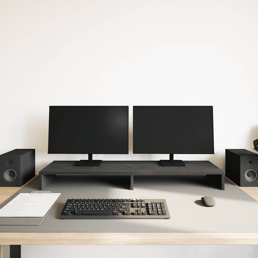 Monitorstandaard Zwart Eiken 100x27x10 cm Bewerkt Hout