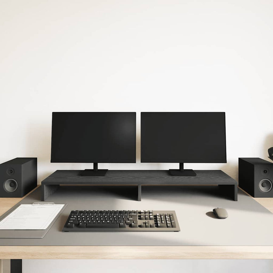 Monitorstandaard Zwart Eiken 100x27x10 cm Bewerkt Hout
