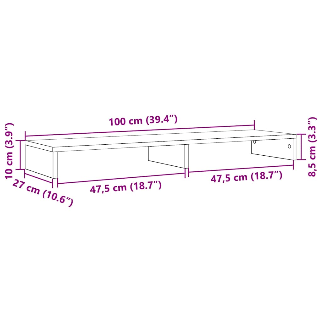 Monitorstandaard Zwart Eiken 100x27x10 cm Bewerkt Hout