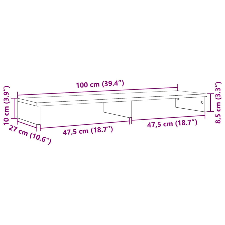 Monitorstandaard Zwart Eiken 100x27x10 cm Bewerkt Hout