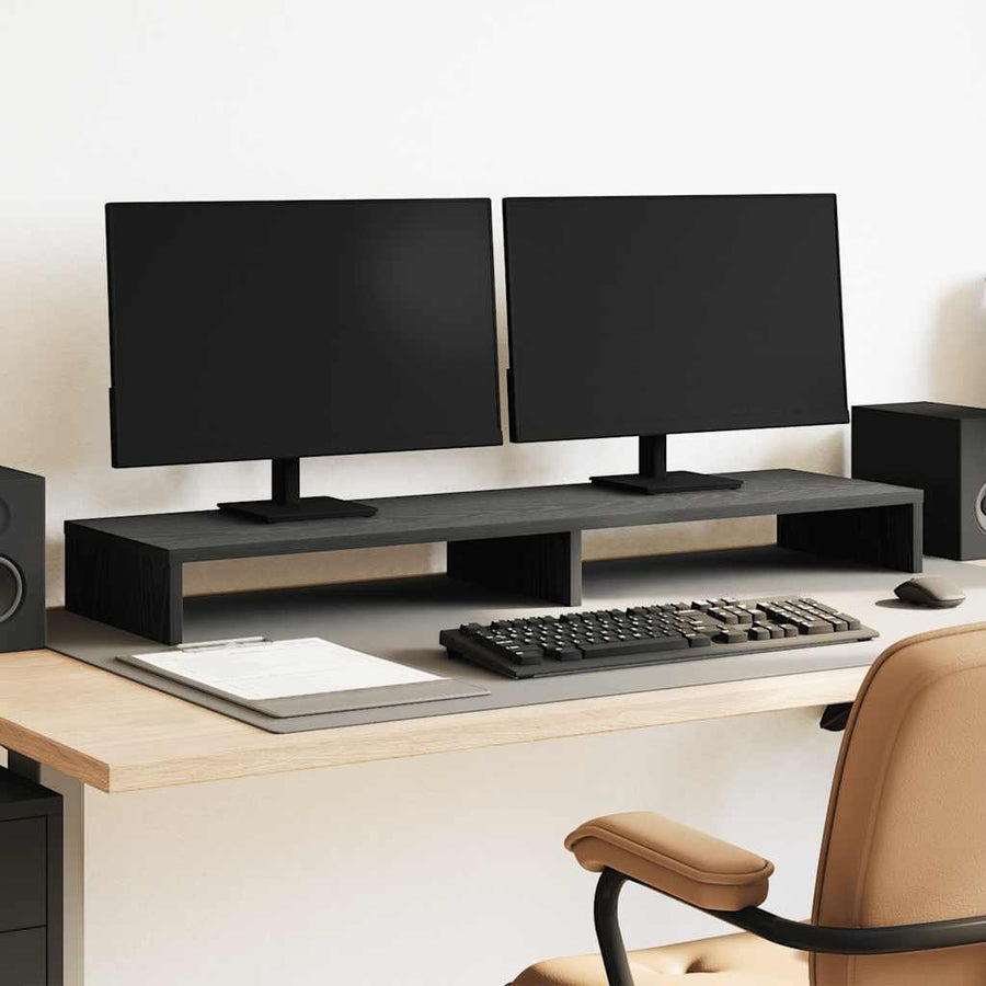 Monitorstandaard Zwart Eiken 100x27x10 cm Bewerkt Hout