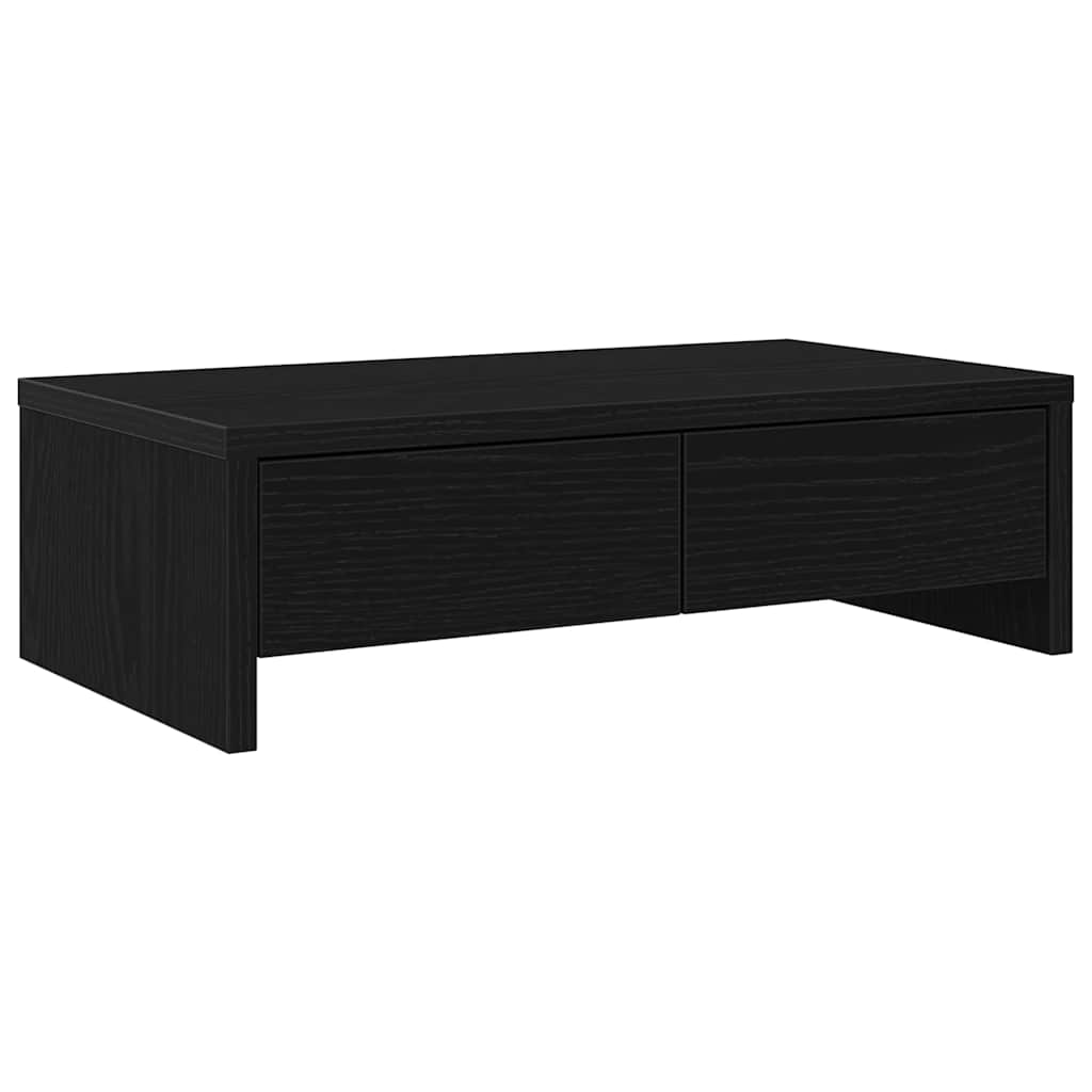 Monitorstandaard met lades, zwart eiken, 50x27x15 cm, bewerkt hout