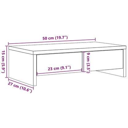 Monitorstandaard met lades, zwart eiken, 50x27x15 cm, bewerkt hout