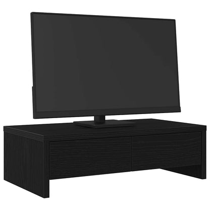 Monitorstandaard met lades, zwart eiken, 50x27x15 cm, bewerkt hout
