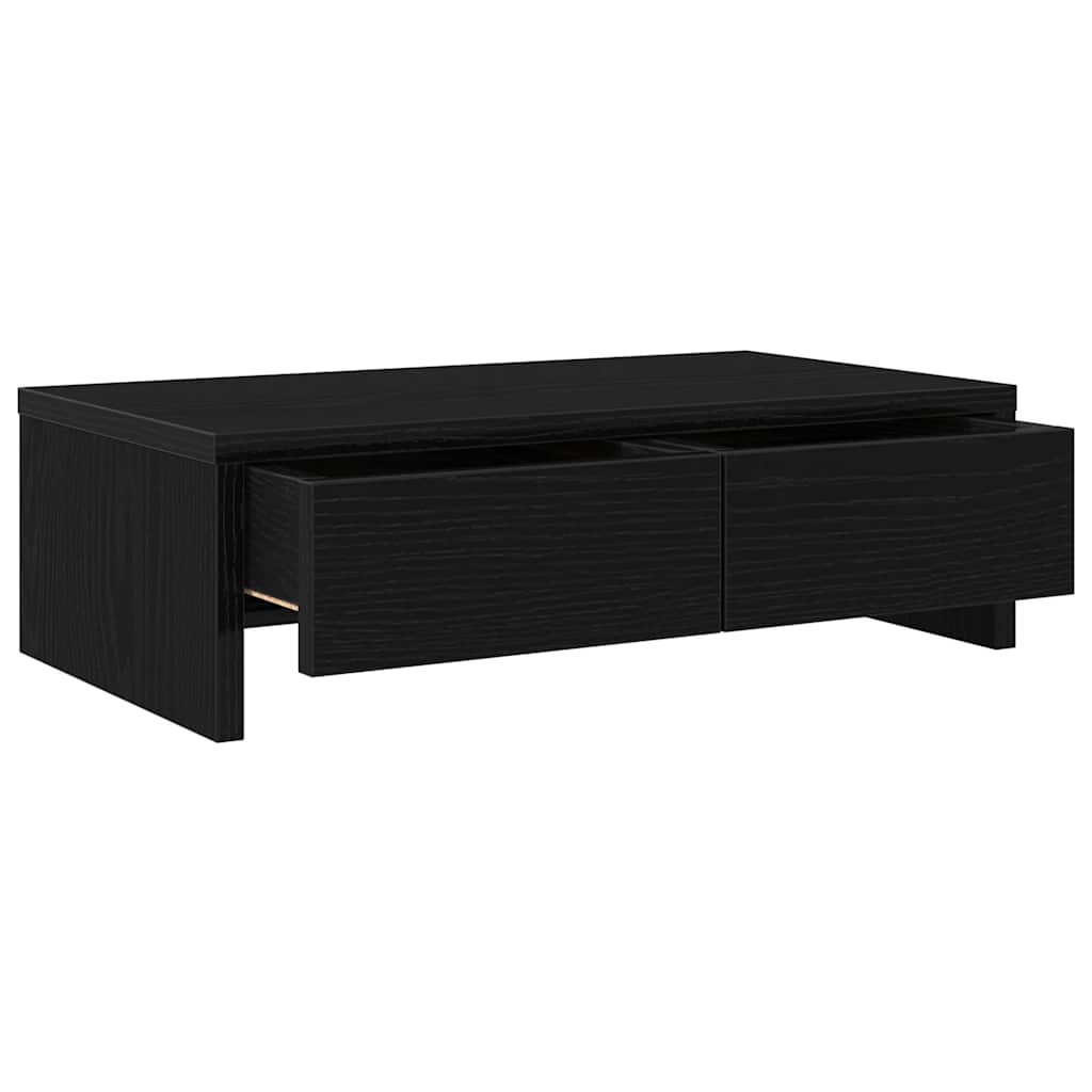 Monitorstandaard met lades, zwart eiken, 50x27x15 cm, bewerkt hout